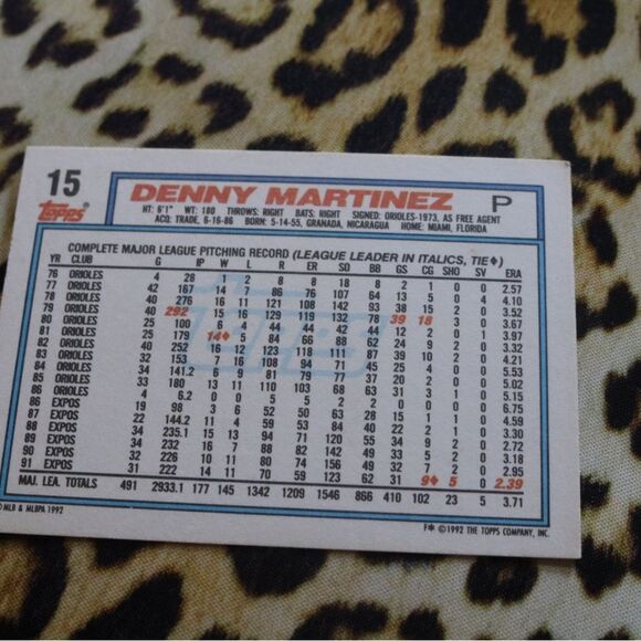 Denny Martinez #15 Baseball Card - Picture 2 of 2